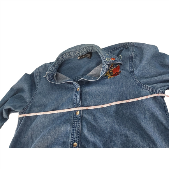 Vintage Fall Autumn Embroidery Denim Shirt Holiday Editions S - Picture 7 of 9